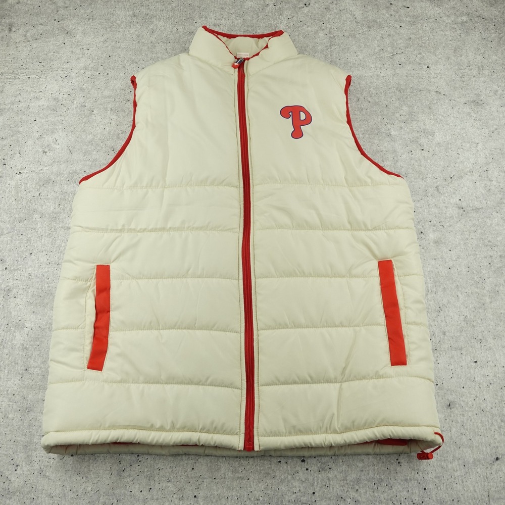 Philadelphia Phillies Mothers Day Off White Puffer Vest 2025 Adult Large Zip Up